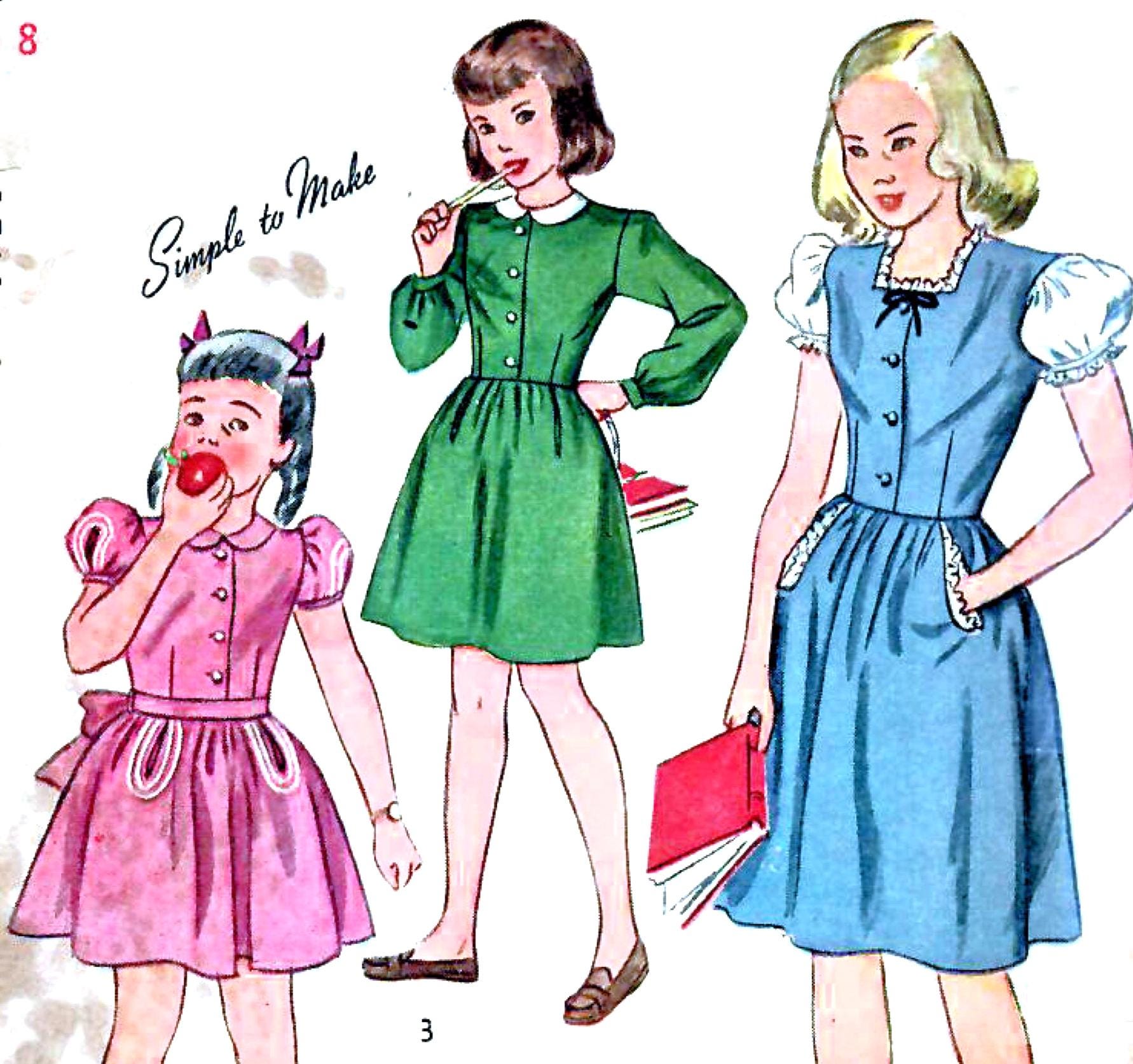 Simplicity 1699 1940s Simplicity 1699 Vintage Sewing Pattern Girls Shirtwaist Dress ...