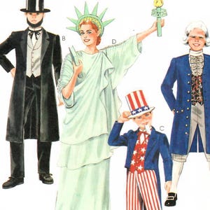 1990s McCall&#39;s 8701 UNCUT Vintage Sewing Pattern Patriotic Costumes Statue of Liberty, Abraham Lincoln, Uncle Sam, Colonial Adult Size M, L