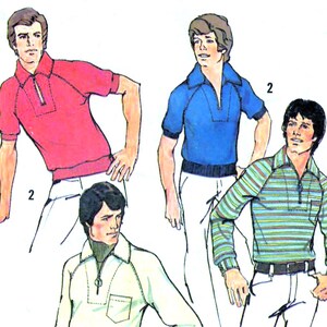 Cartamodello per camicia casual anni '70, modello pullover: Simplicity 6694, taglie uomo e ragazzo.