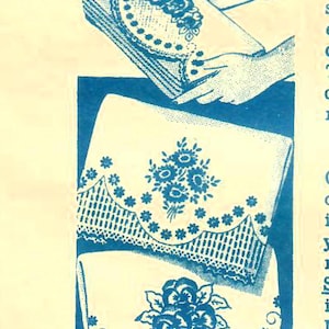 1940 年代 メールオーダー 7037 未使用 ビンテージ 転写パターン 枕カバー 花柄 デイジー、バラ、パンジー