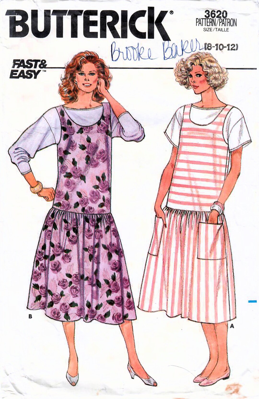 1980s Butterick 3620 Vintage Sewing Pattern Misses Midi Drop Waist ...