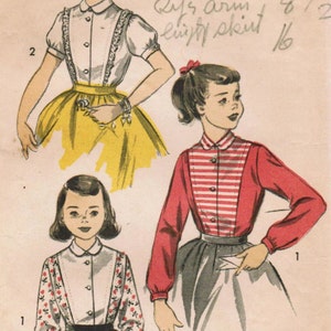 1950s Advance 6848 Vintage Sewing Pattern Girls Blouse, Tuxedo Shirt Size 8