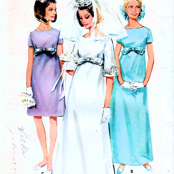 1960s Butterick 4377 Vintage Sewing Pattern Misses Bridal Dress, Wedding Gown, Empire Waist Dress, Formal Dress Size 12 Bust 32