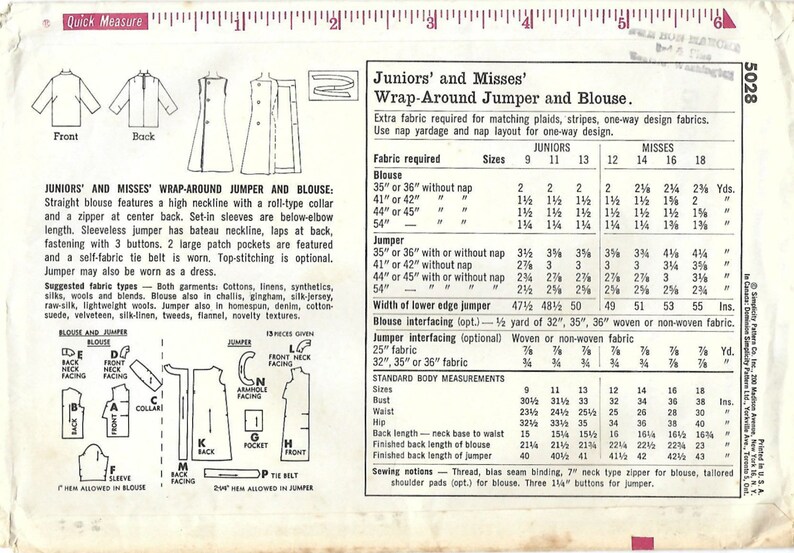 1960s Simplicity 5028 UNCUT Vintage Sewing Pattern Misses Wrap | Etsy