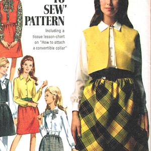 1960s Simplicity 7777 Vintage Sewing Pattern Misses Sleeveless Jacket, Vest, High Waist Mini Skirt, Shirt Size 12 Bust 34, Size 14 Bust 36