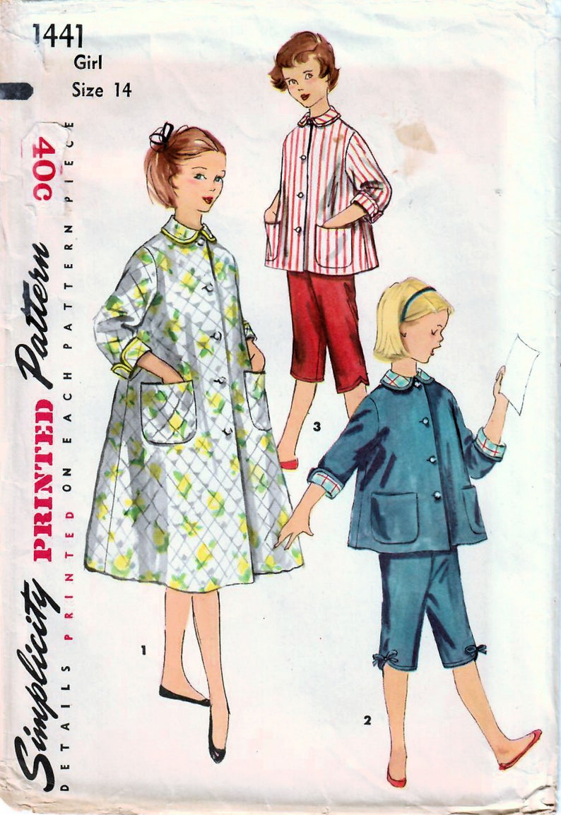 1950s Simplicity 1441 Vintage Sewing Pattern Girls Robe Etsy