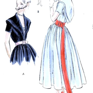 May include: Illustration of vintage dresses. One dress is light blue with a red sash and belt. Another dress is black with a pink belt. The third dress is floral print. All dresses have a vintage style.