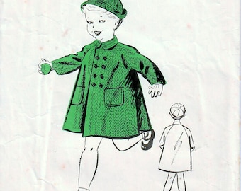 1930s Maudella 627 UNUSED Vintage Sewing Pattern Boys Flared Coat, Double Breasted Coat, Hat Size 3-4