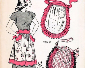 1940s Ladies Home Journal 2264 UNUSED Vintage Sewing Pattern Misses Half Apron, Hostess Apron, Scalloped Apron One Size