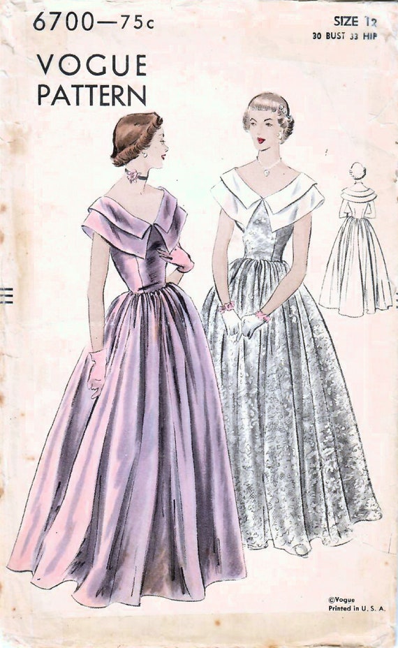 1940s Vogue 6700 Vintage Sewing Pattern Misses Formal Dress, Evening Gown  Size 12 Bust 30 - Etsy UK