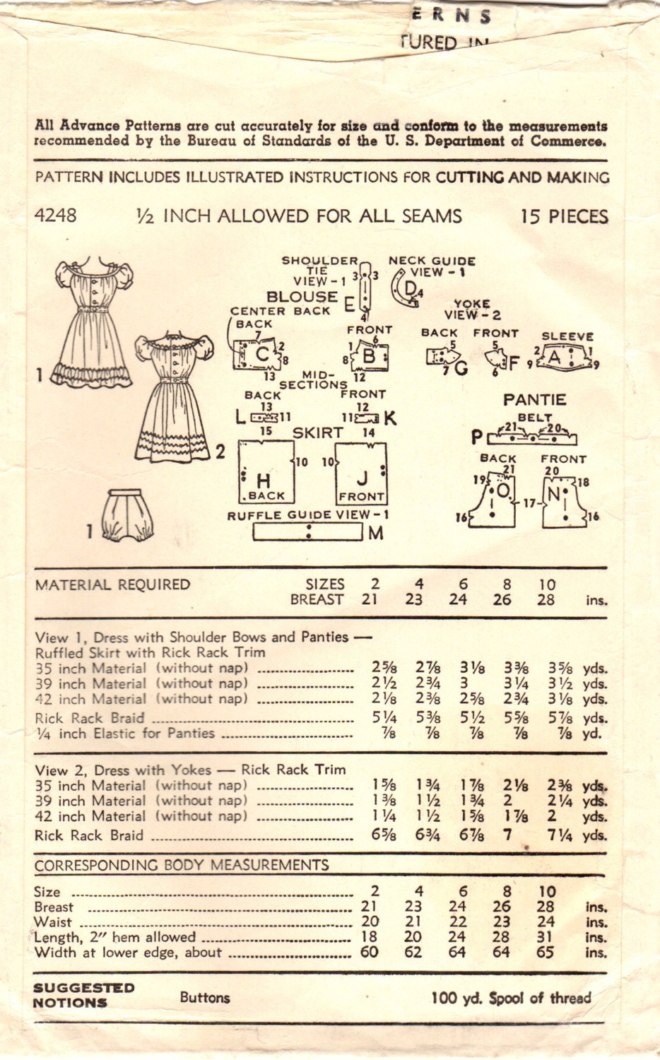 1940s Advance 4248 Vintage Sewing Pattern Girl's Dress - Etsy Sweden