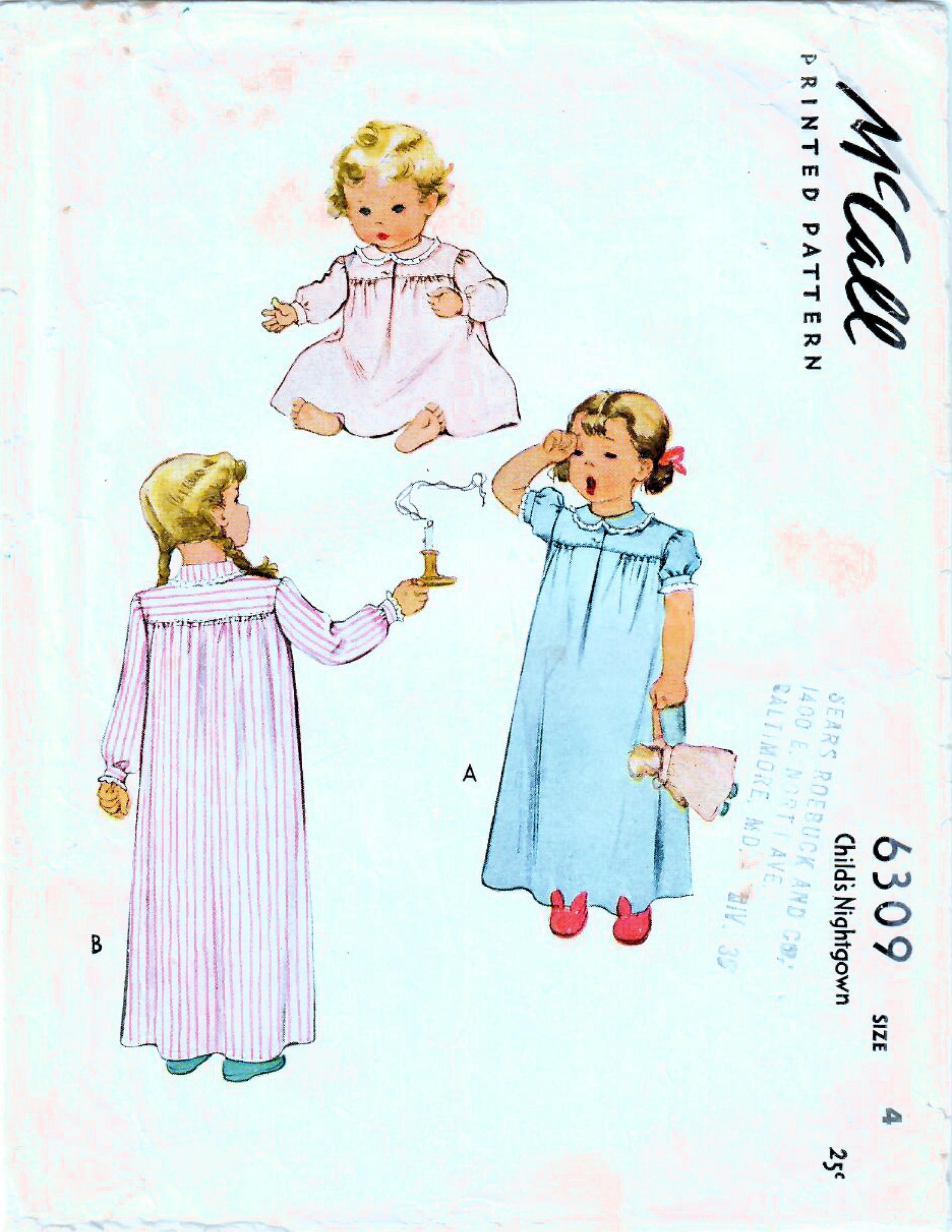 1940's McCall Long Nightgown Pattern - Bust 34