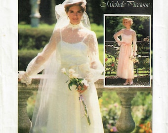 1980s Simplicity 7261 Vintage Sewing Pattern Misses Bridal Dress, Wedding Gown Designer Michele Piccione Size 6, Size 10, Size 14