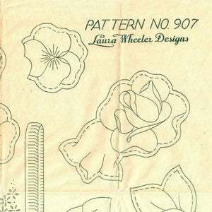 1940s Mail Order 907 Vintage Transfer Pattern Large Floral Basket Motif, Rose, Pansy Embroidery and Applique