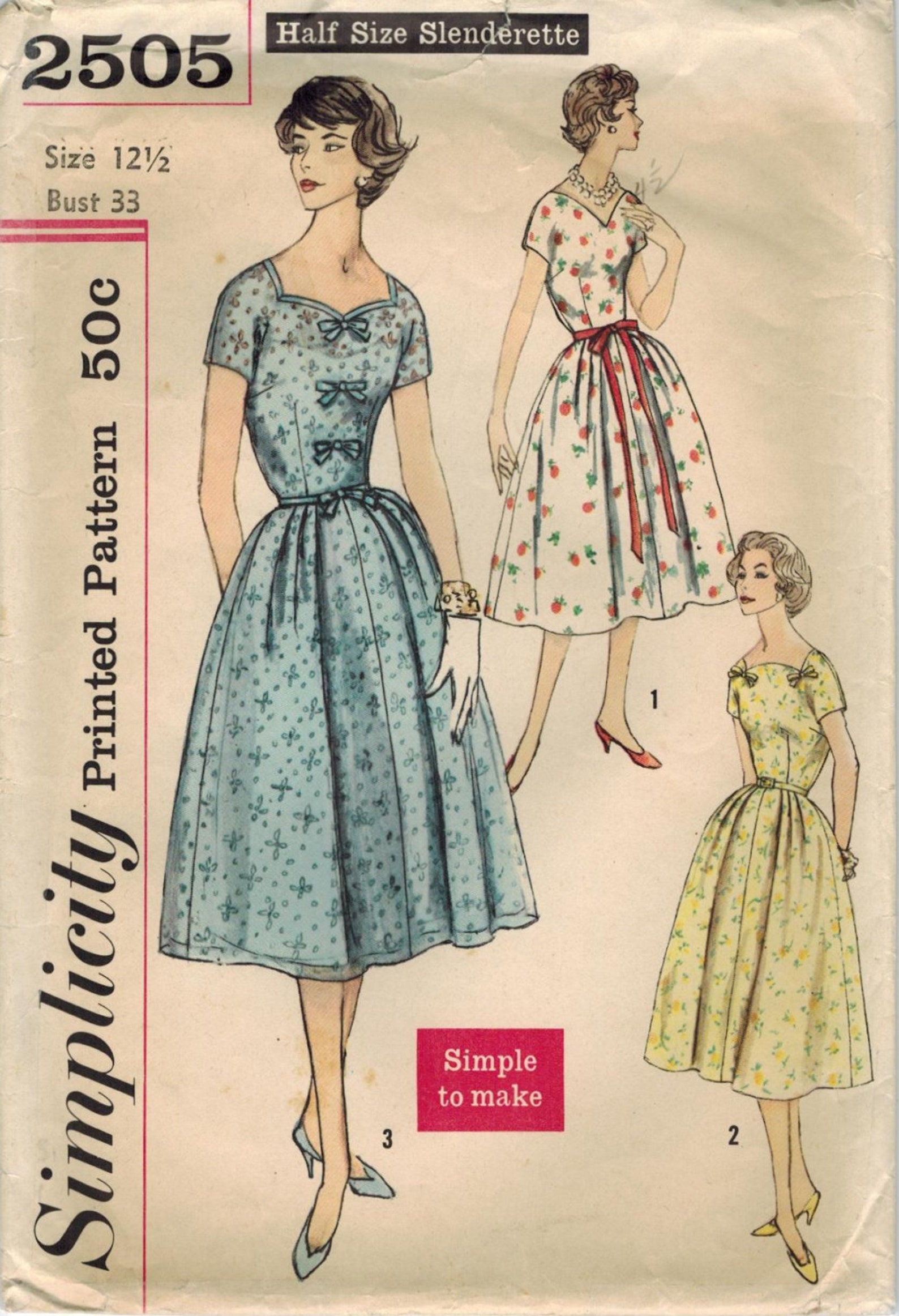 1950s Simplicity 2505 Vintage Sewing Pattern Misses Half Size - Etsy
