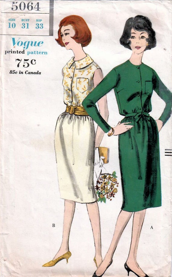 Ensemble Vogue Couture Vintage Des Années 60 - Veste, Jupe, Chemisier Et écharpe Motif B34