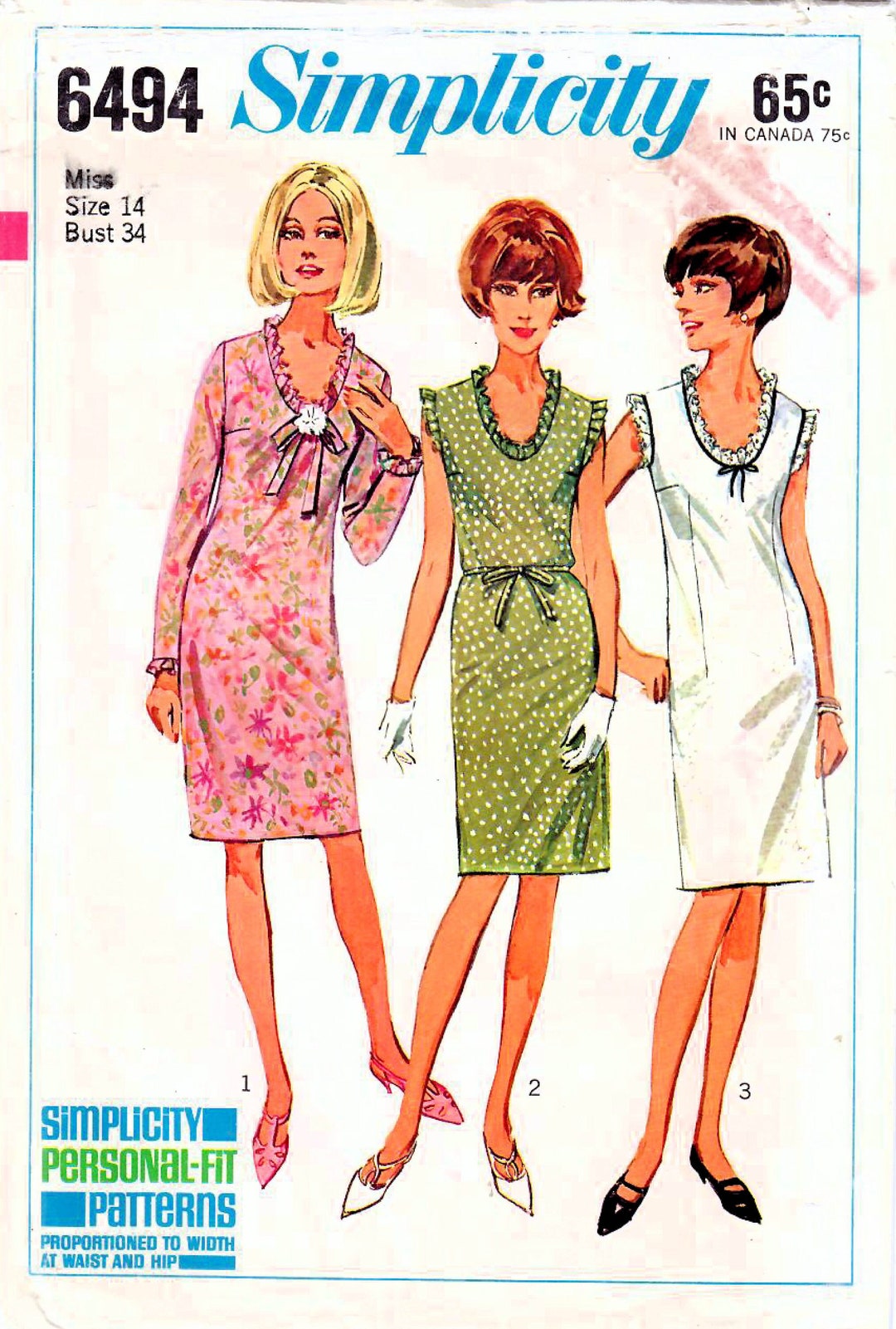 1960s Simplicity 6494 Vintage Sewing Pattern Misses Slim Dress ...