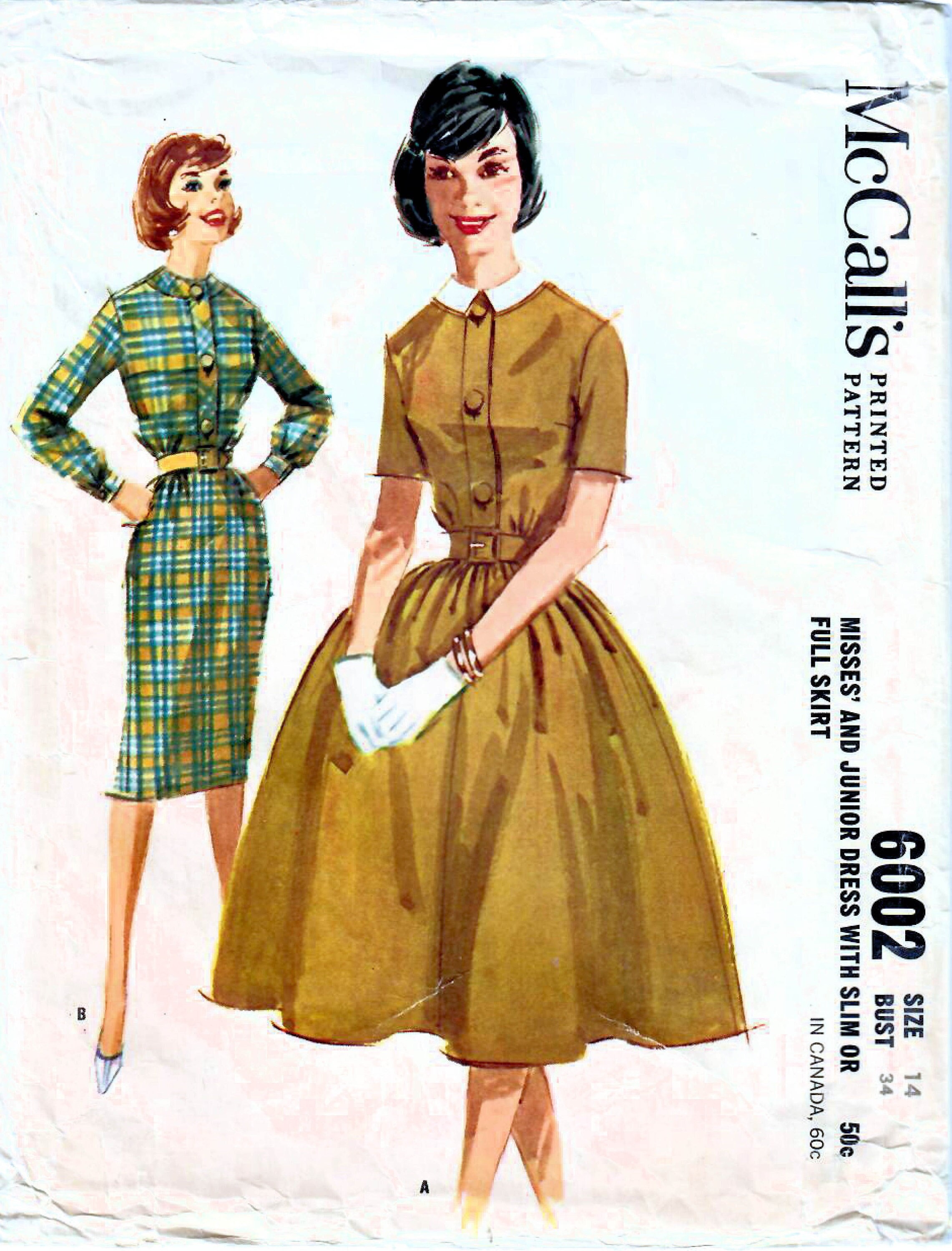 1960s Mccall's 6002 Vintage Sewing Pattern Misses Full Skirt Dress, Slim  Fitted Dress, Shirtwaist Dress Size 14 Bust 34 -  Denmark