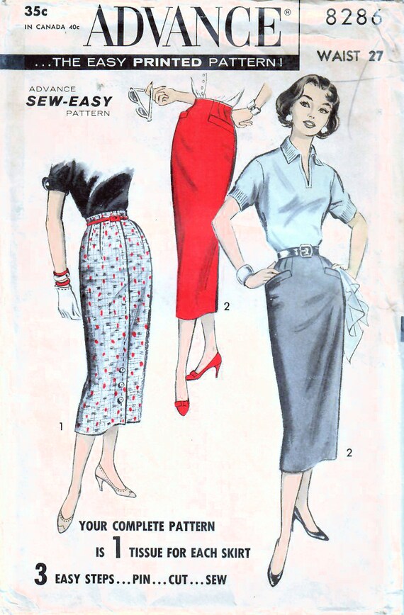 1950s Advance 8286 Vintage Sewing Pattern Misses Pencil Skirt | Etsy