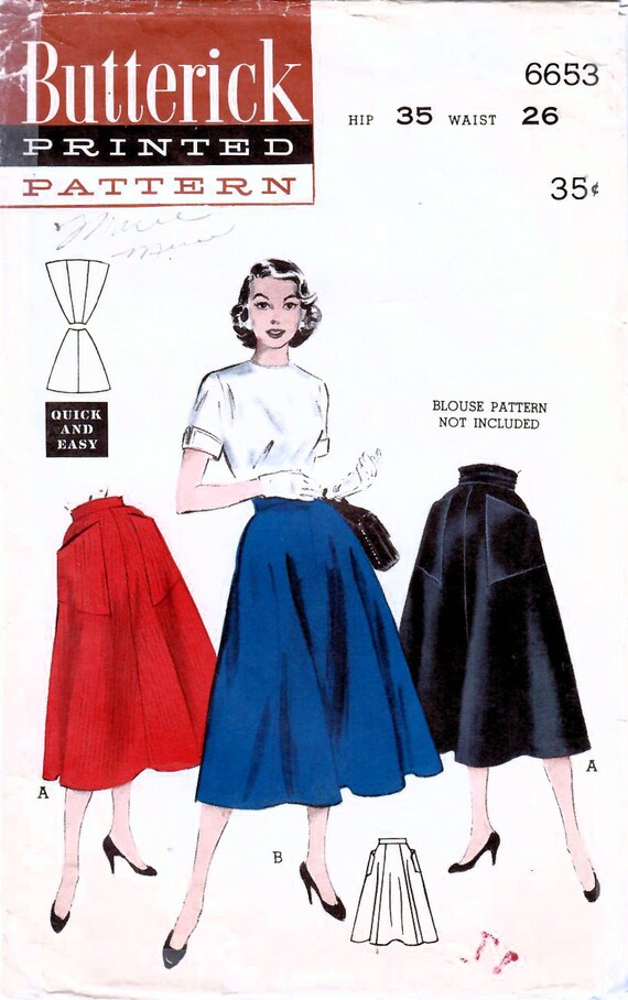 1950 年代の Butterick 6653 ヴィンテージ 裁縫パターン ミス フレア 
