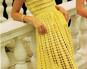 1970s Long Sleeveless Empire Waist Dress PDF Crochet Pattern