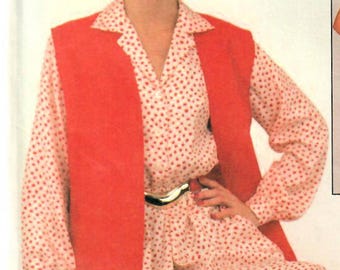 1980s McCall's 8457 UNCUT Vintage Sewing Pattern Misses Shirtwaist Dress, Pullover Dress, Vest Size 8-10-12 Bust 31.5-32.5-34