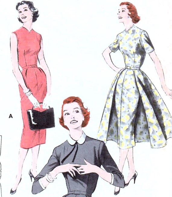 1950s Butterick 7205 UNCUT Vintage Sewing Pattern Misses Slim Fitted Dress,  Sheath, Accessory Dress Size 16 Bust 34