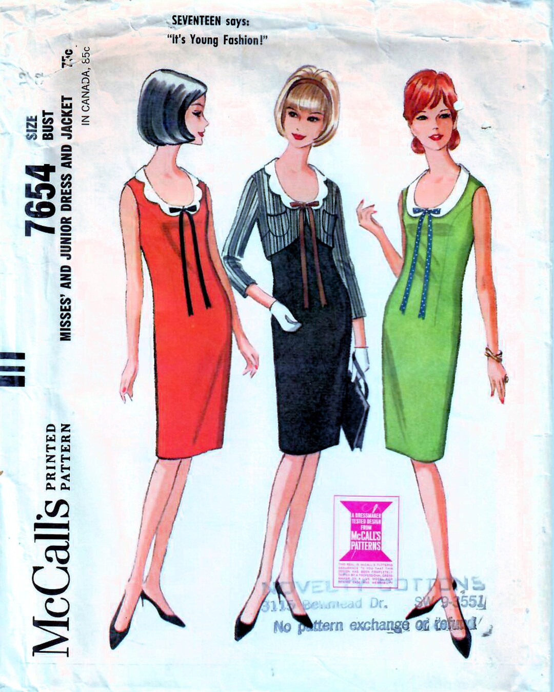 1960's McCall's Pantdress (Romper) Pattern with Short or Long Raglan Sleeves - Bust 34