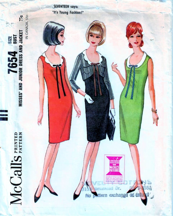 1960s Mccall's 7654 Vintage Sewing Pattern Misses Slim Dress, Fitted Dress,  Sleeveless Dress, Bolero, Cropped Jacket Size 12 Bust 32 - Etsy