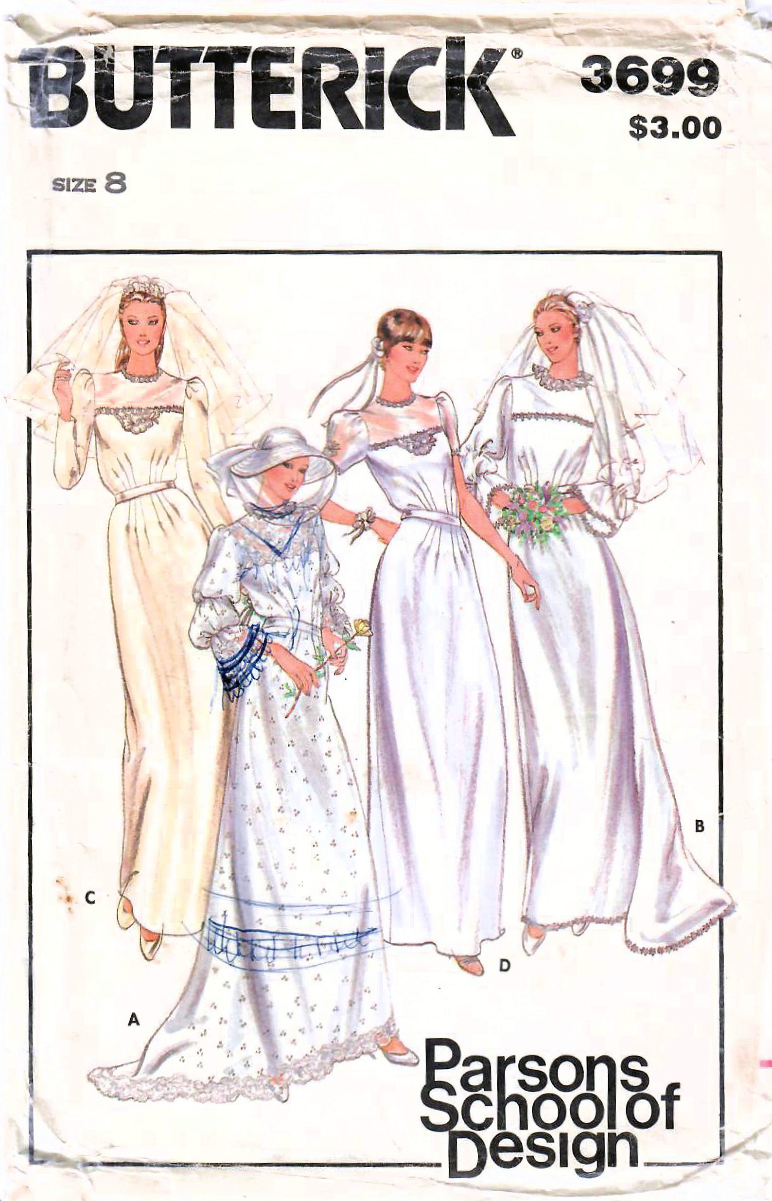 1980s Butterick 3699 Vintage Sewing Pattern Misses Bridal Dress 1980s Butterick 3699 Vintage Sewing Pattern Misses Bridal Dress