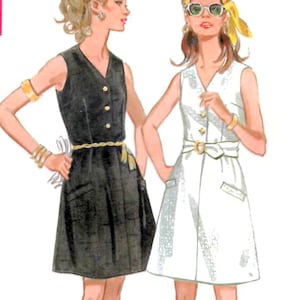 1960s Butterick 5313 Vintage Sewing Pattern Misses Sleeveless Dress, Mini Dress, A-line Dress Size 10 Bust 32.5