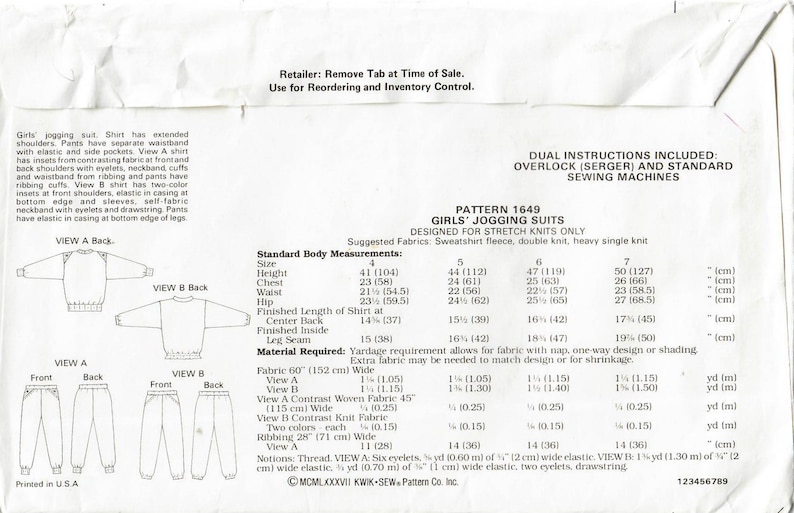 1980s Kwik Sew 1649 Vintage Sewing Pattern Girls Jogging Suit ...
