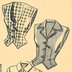 May include: A sewing pattern illustration labeled 2259 and 20, featuring three sleeveless vests and a short-sleeved button-down shirt. The designs include a plaid vest, a solid vest with a notched collar, and a collared shirt with front buttons.