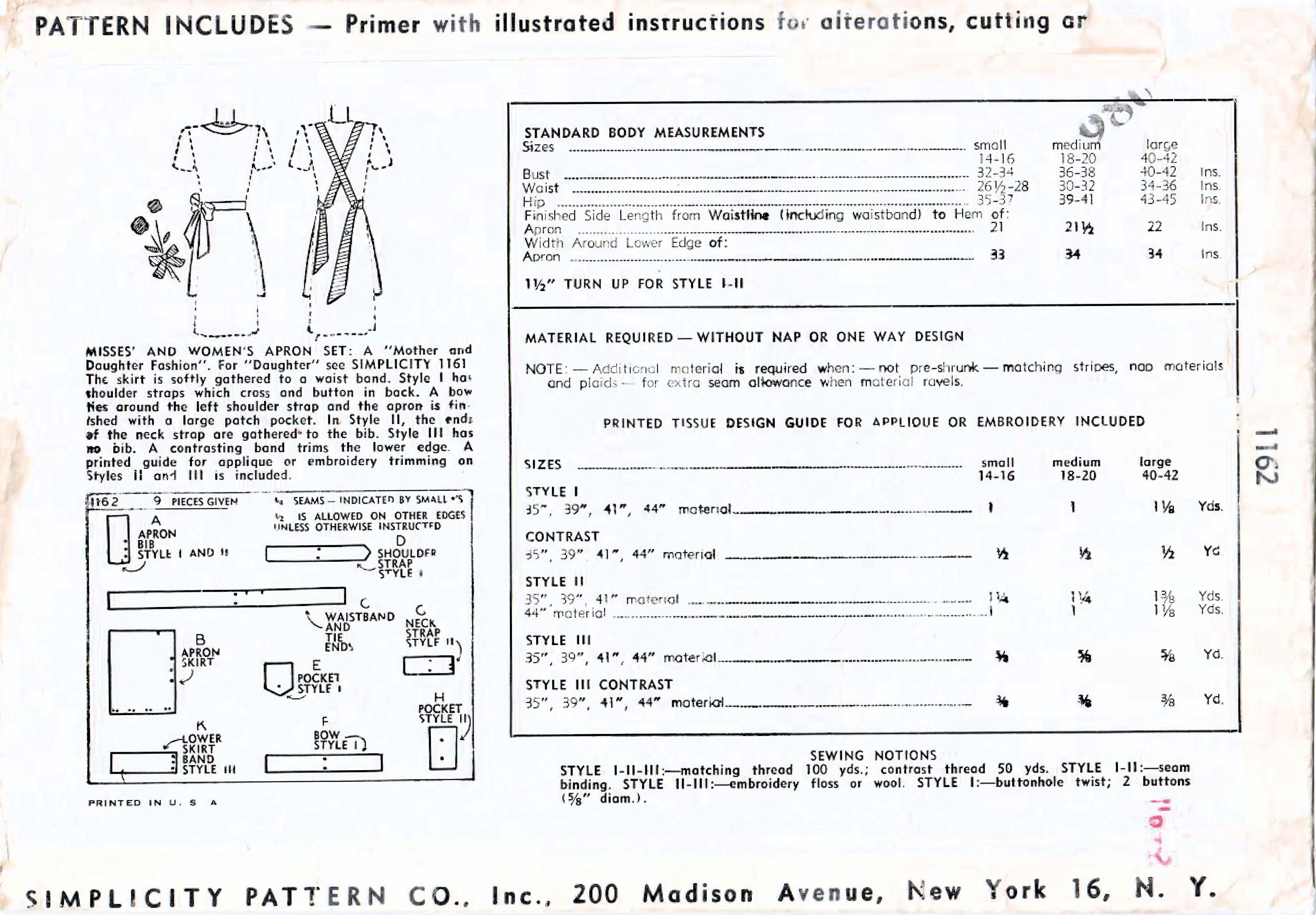 1940 年代のシンプルさ 1162 ヴィンテージ ソーイング パターン フル