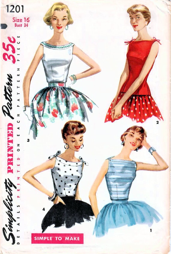 1950s Simplicity 1201 Vintage Sewing Pattern Misses and Juniors