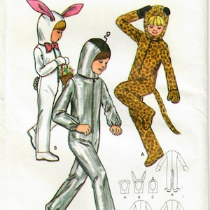 1970s Butterick 5104 / 6295 Vintage Sewing Pattern Boys and Girls Costumes Rabbit, Cat, Leopard, Spaceman Size 8, Size 10, Size 12