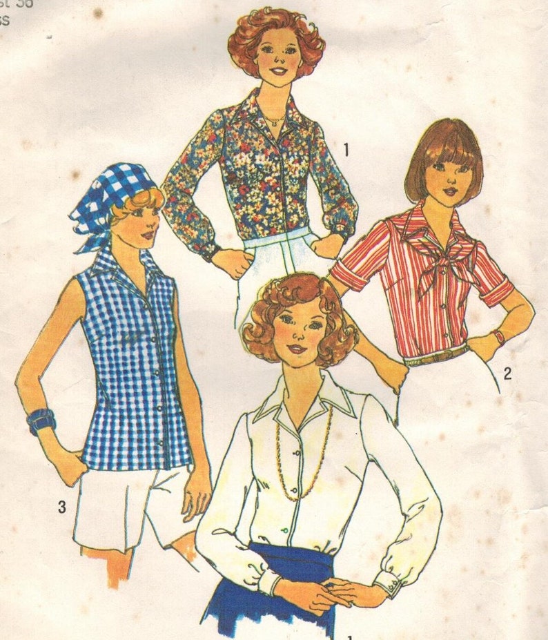 1970s Simplicity 7353 Vintage Sewing Pattern Misses Blouse and Scarf Size 14 Bust 36 image 1