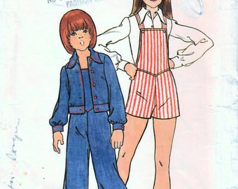 1970s Butterick 3600 Vintage Sewing Pattern Girls Long Overalls, Short Overalls, Bib Overalls, Casual Jacket Size 14