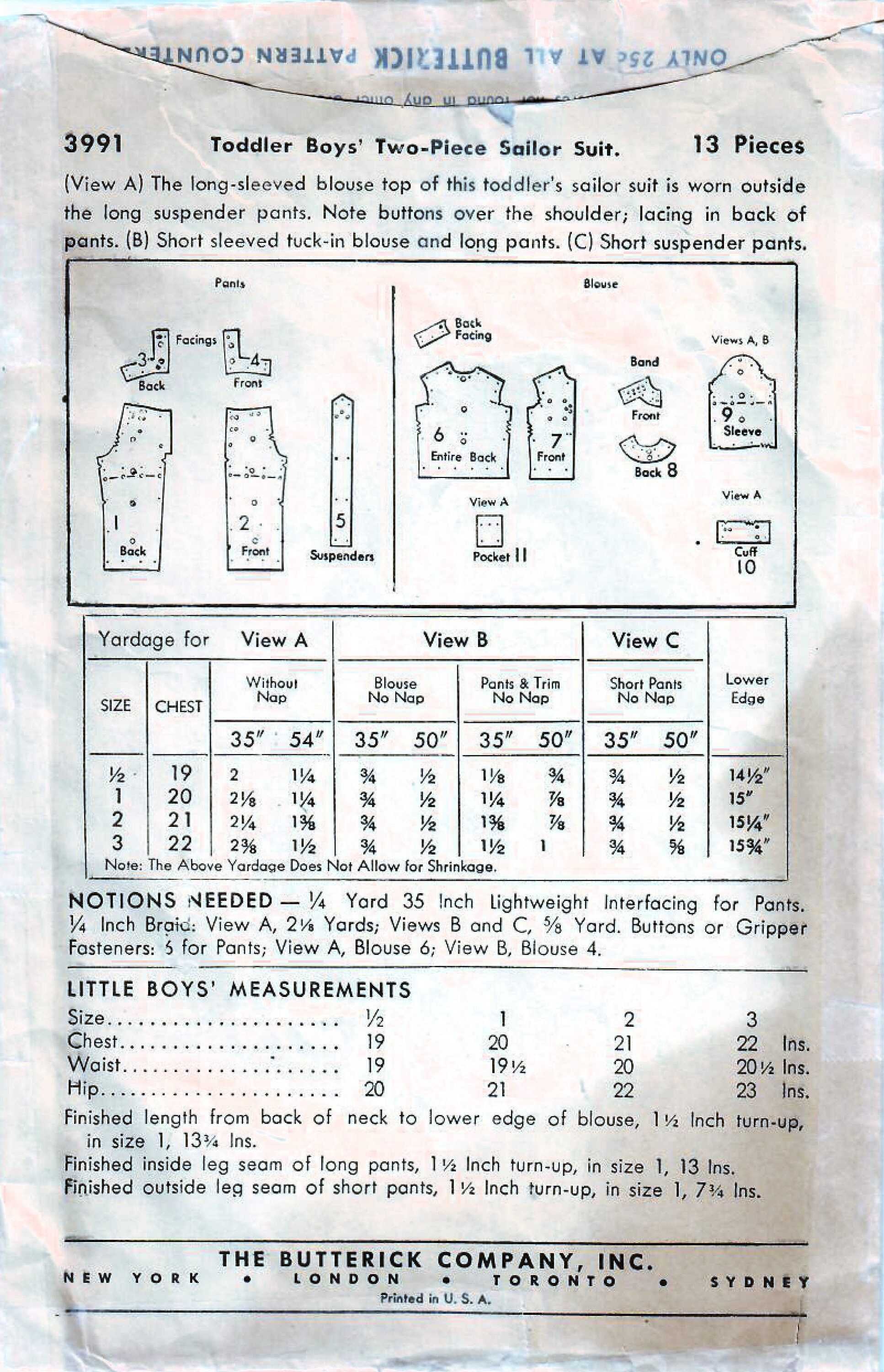 1940s Butterick 3991 Vintage Sewing Pattern Play Suit, Suspender Pants ...