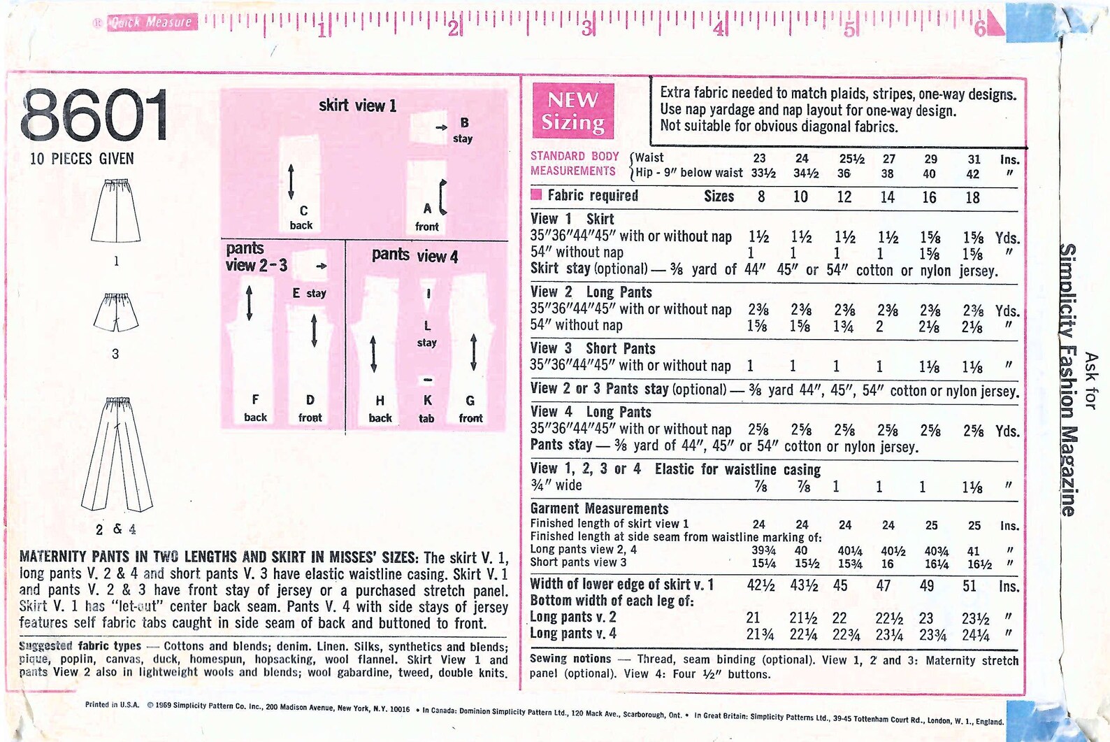 1960s Maternity Skirt, Pants, Shorts Sewing Pattern: Simplicity 8601 ...