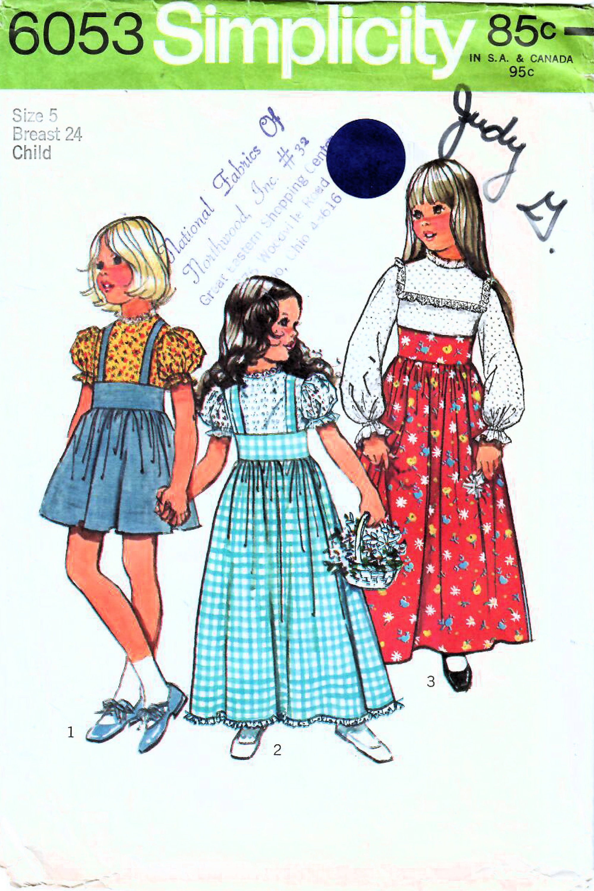 1970s Simplicity 6053 Vintage Sewing Pattern Girls Midriff Dress