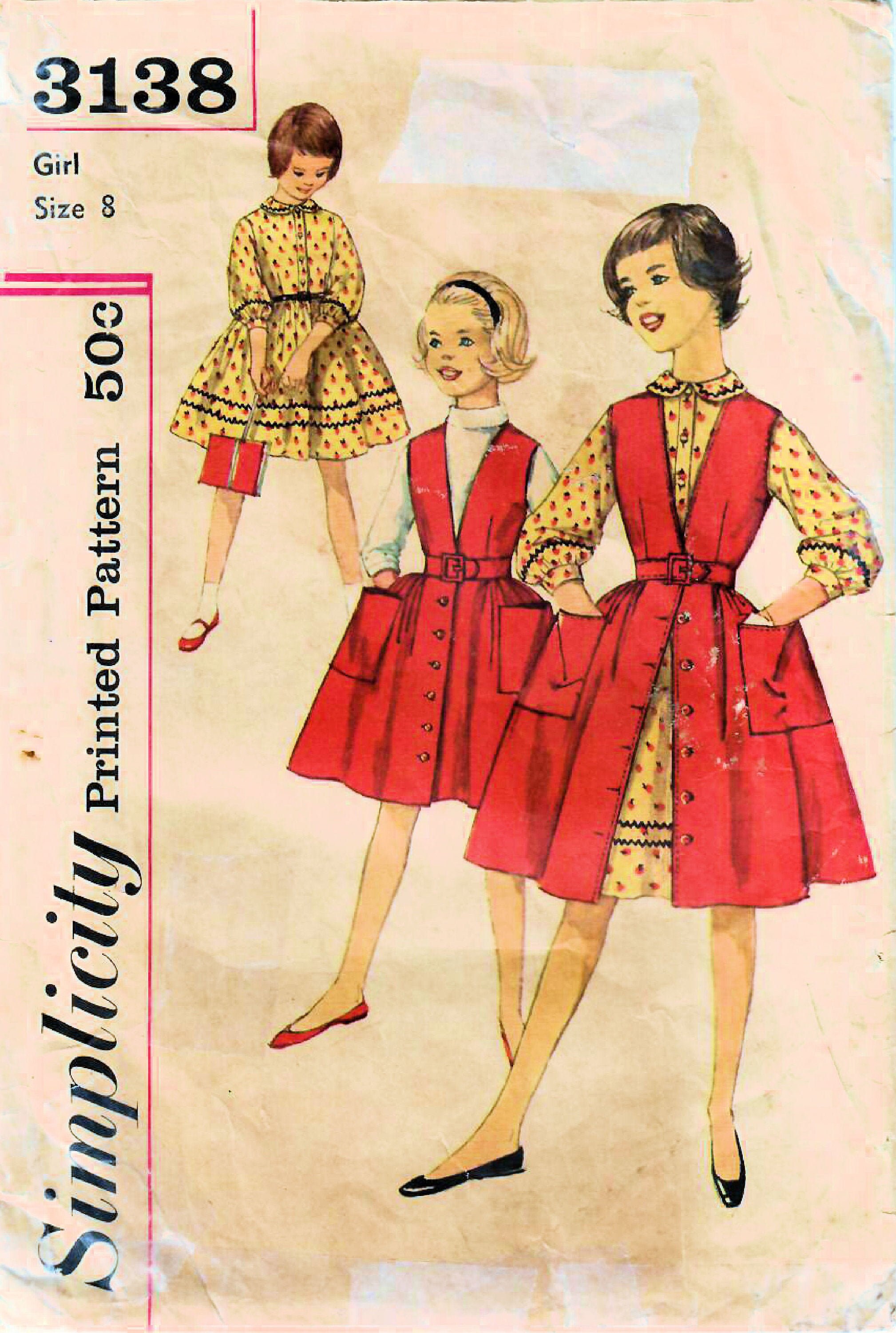 1950年代のシンプルさ 3138 ヴィンテージ裁縫パターン 女の子用フルスカートドレス、フルスカートジャンパー サイズ 8 - Etsy 日本, image size:2018x3000