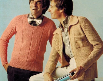 1970s Villawool L263 Vintage Knitting Pattern Men's Jacket Sizes 36 - 40 Men's Pullover Sweater Sizes 36 - 42 PDF File