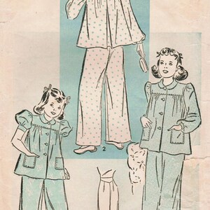 1940s Advance 2458 Vintage Sewing Pattern Girls' Pajamas Size 10 image 2