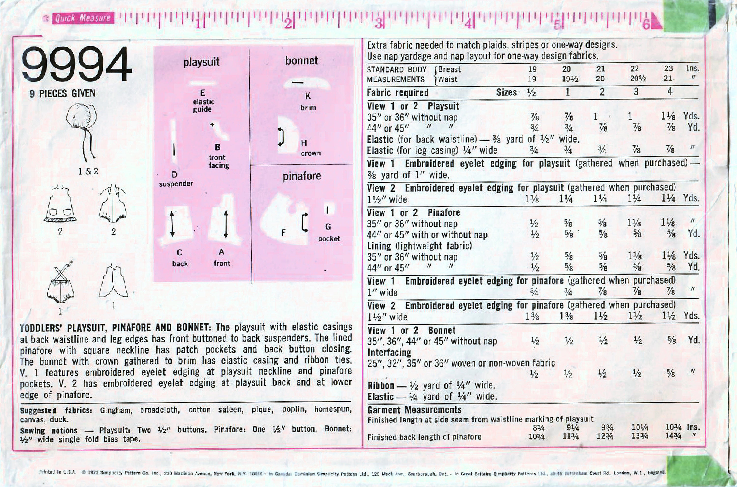 Dollmaking Patterns Doll Making Pinafore and Bonnet Sewing Pattern Size ...