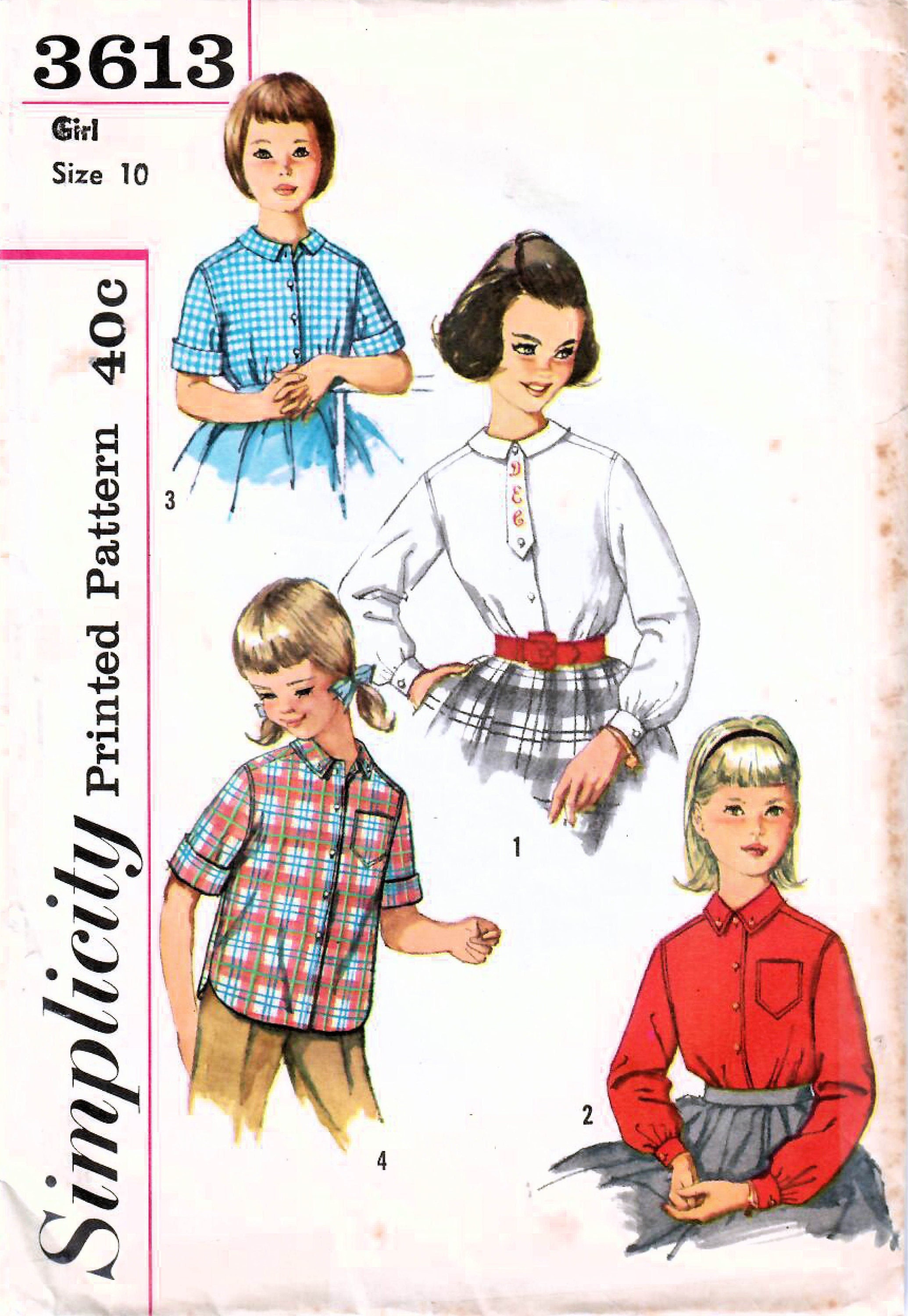 1960s Simplicity 3613 Vintage Sewing Pattern Girls Shirtwaist