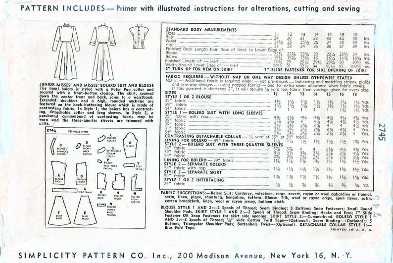 1940s Simplicity 2745 Vintage Sewing Pattern Junior Blouse - Etsy