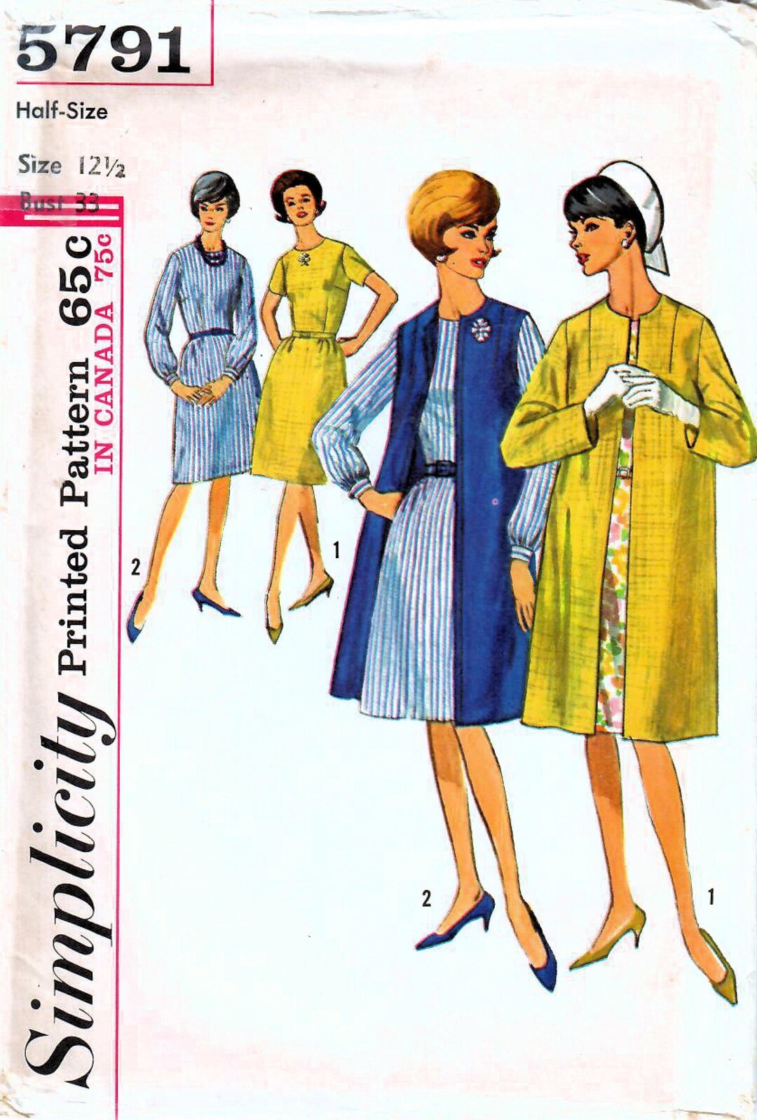 1960s Simplicity 5791 UNCUT Vintage Sewing Pattern One Piece Dress, A ...