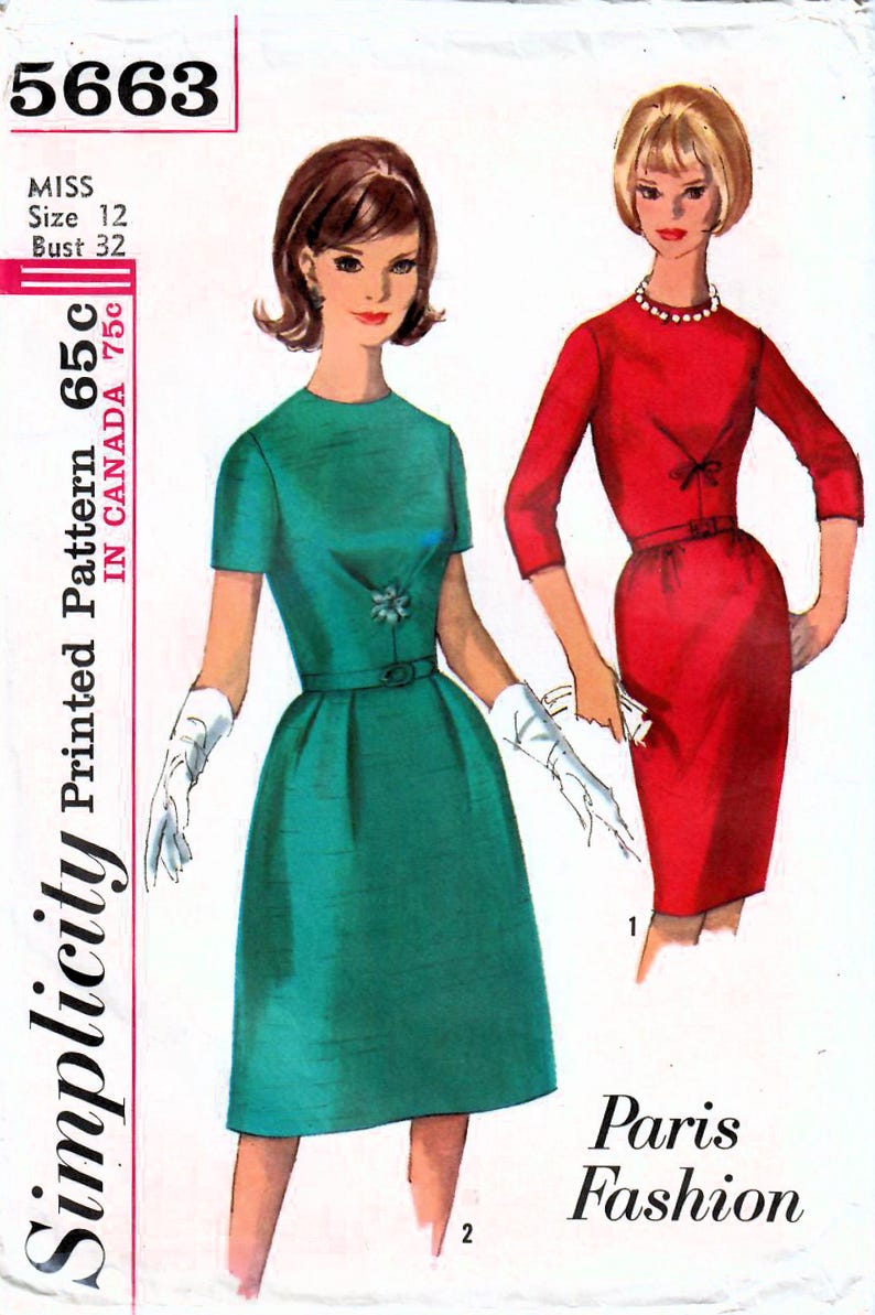 1960s Simplicity 5663 Vintage Sewing Pattern Misses One Piece Dress