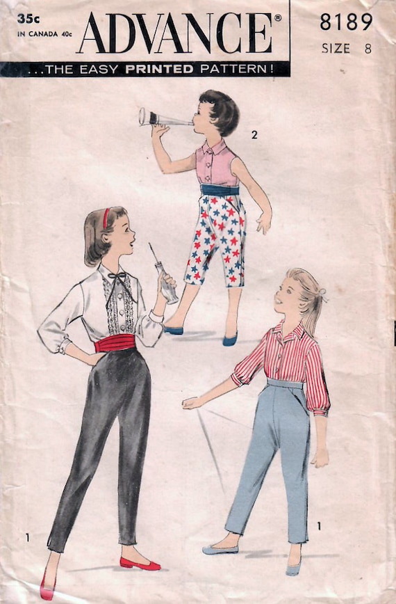 1950s Advance 8189 Vintage Sewing Pattern Girls Blouse, Slim Long